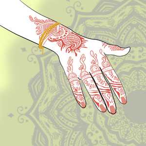 The Bride's Hand with Kaapu Tied During Viratham in Tamil Iyengar Pre-Wedding Rituals