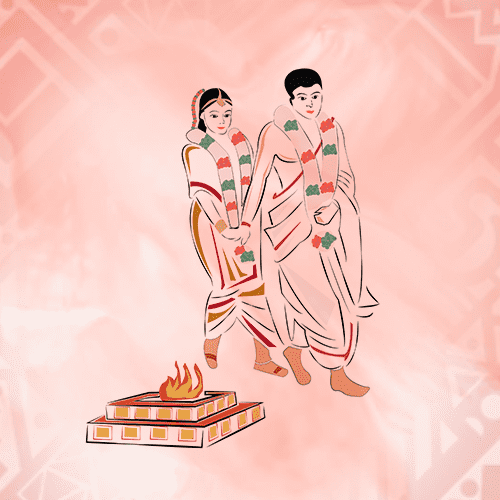Saptapadi, the seven sacred steps in Tamil Brahmin Iyengar Weddings